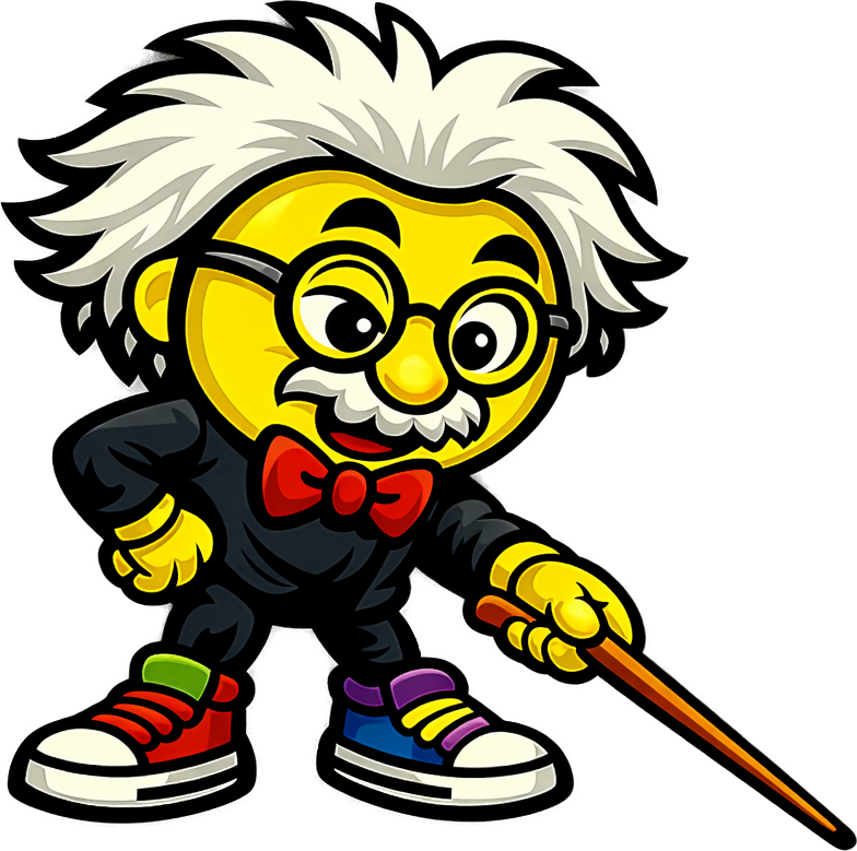 Professor Phrasey, the Phraseoff mascot, winking and pointing his pointer down at the categories
